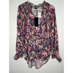 DEAR JOHN Relax‎ MONA Print Long Sleeve Blouse Top Women’s Size Small Floral NEW